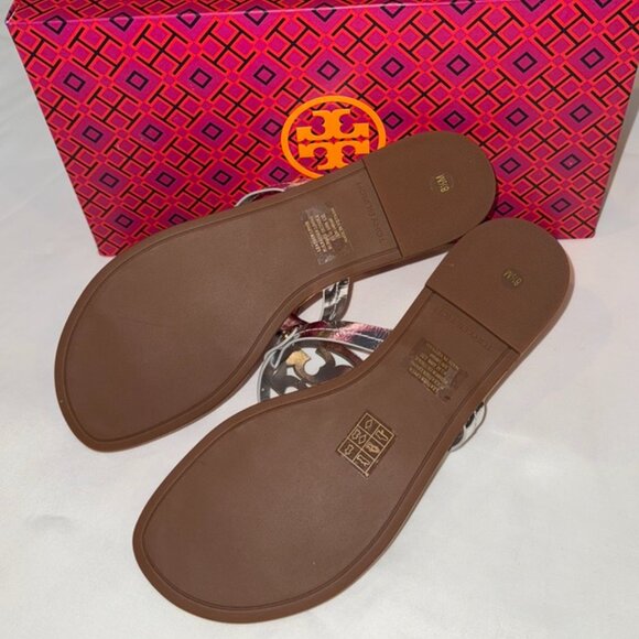 New Tory Burch Metallic Silver Patent leather Cork Miller Sandals Size 8.5 - Picture 13 of 14